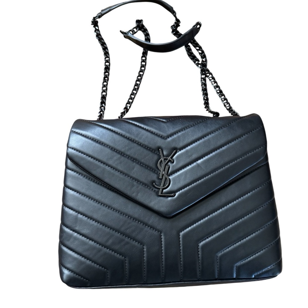 Faux Yves Saint Laurent Black Chevron Shoulder Bag